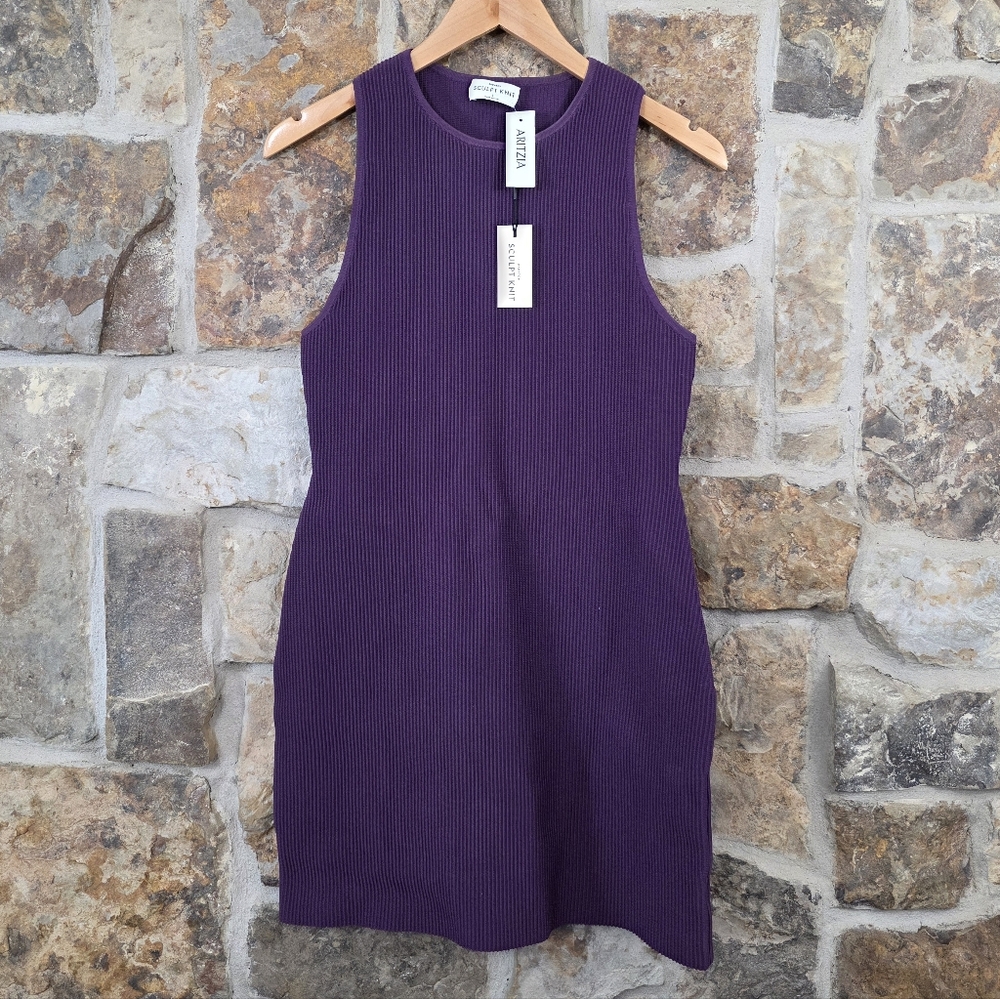 NWT Babaton Aritzia Sculpt Knit Racer Ribbed Mini Dress In Dewberry Purple